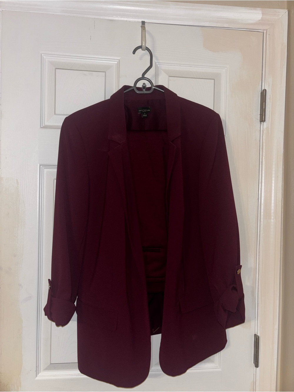 Ann Taylor Factory Burgundy Open-Front Blazer